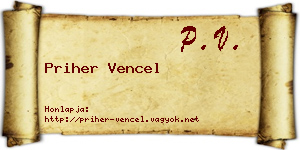 Priher Vencel névjegykártya